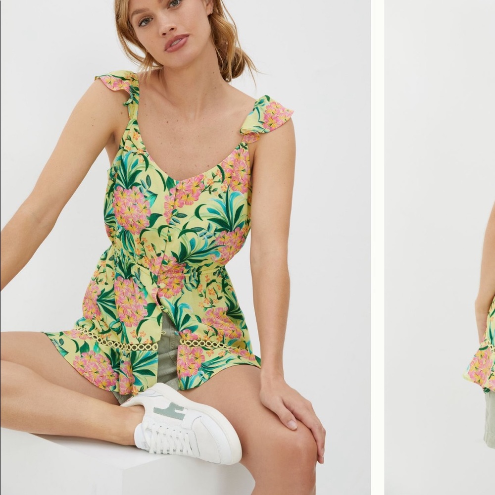 ANTHRO Farm Rio Ruffled Floral Tank - Picture 3 of 14